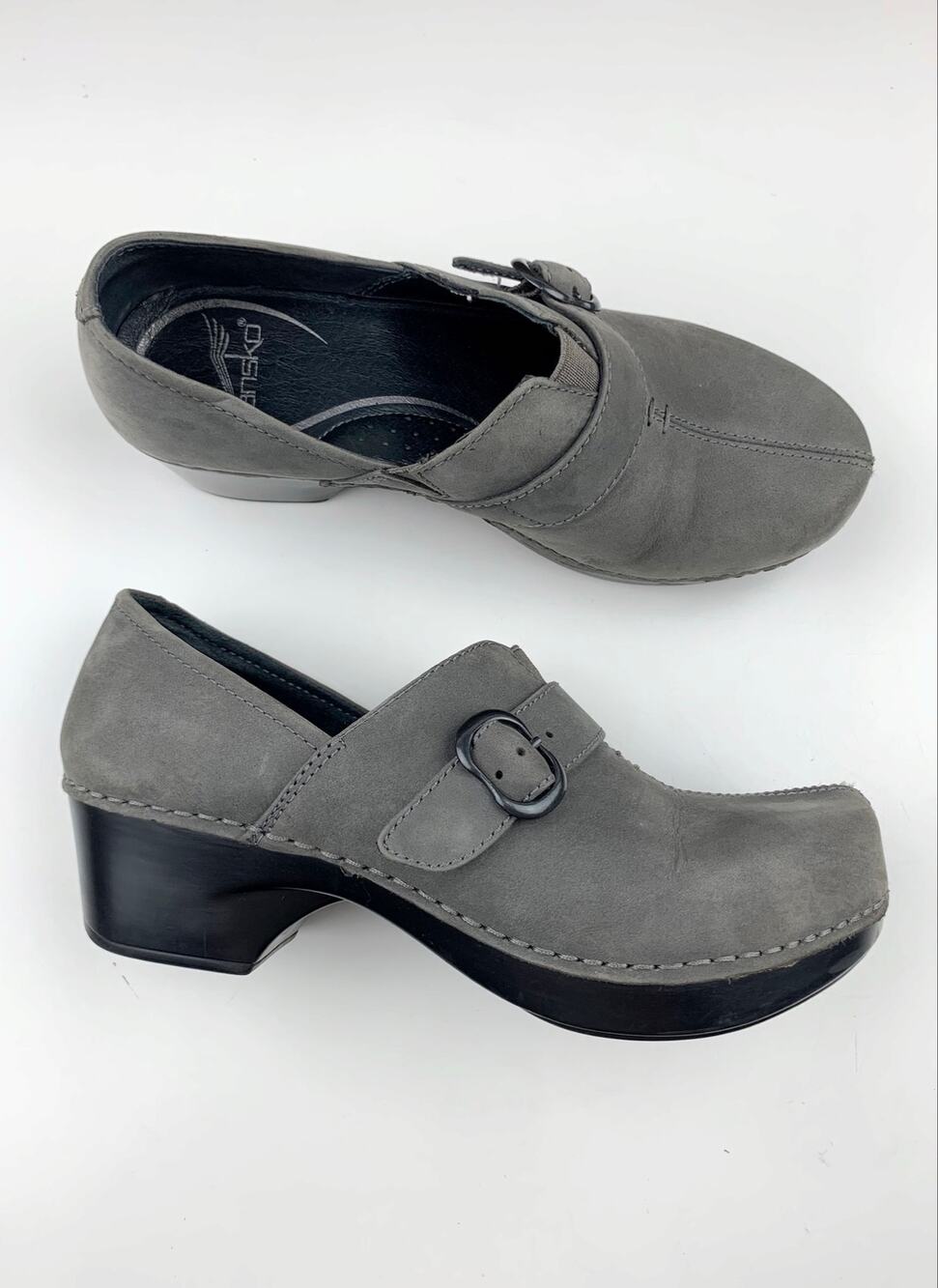 Dansko Tamara Clogs Grey Nubuck Leather Slip On Comfort Shoes Womens 36 US 5.5 6